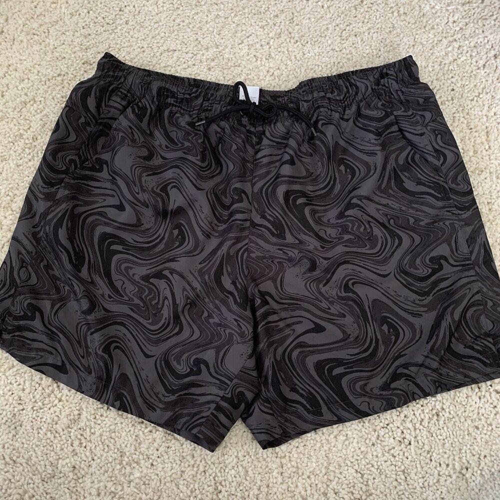DSG Swim Trunks Mens 2XL Board Shorts Grey Black Swirl Drawstring Mesh-Lined